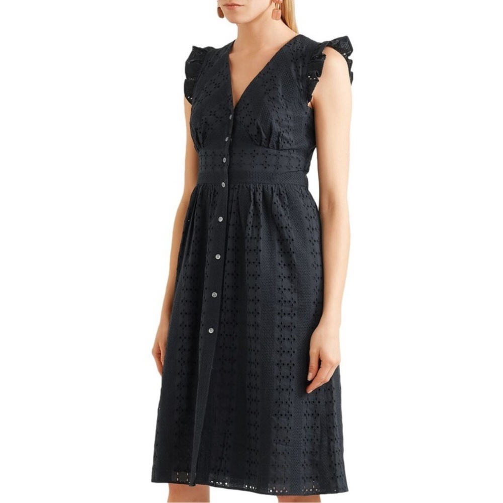 J. Crew Ruffle Sleeve Eyelet Dress Black Size 0 - Picture 2 of 14